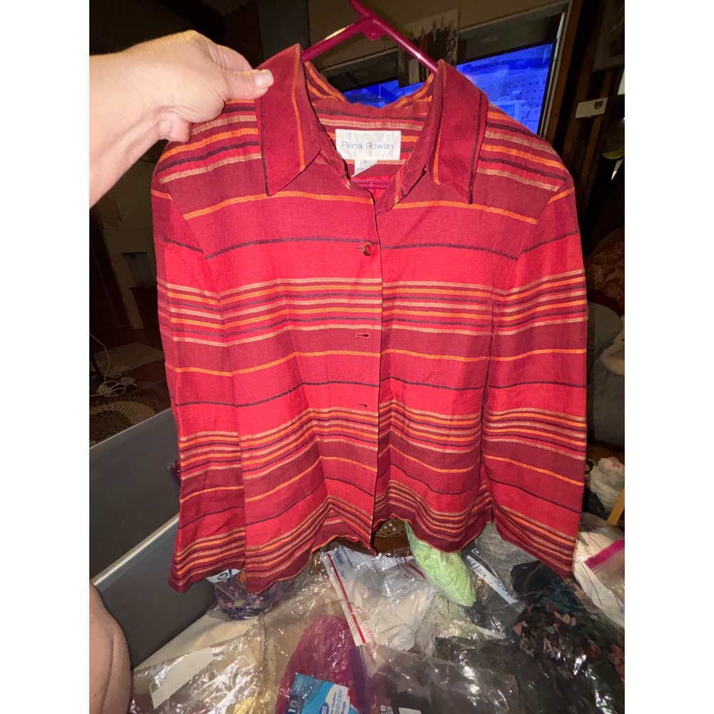 Rena Rowan Red Striped Button Front Jacket Blazer Womens Size 16 Collared